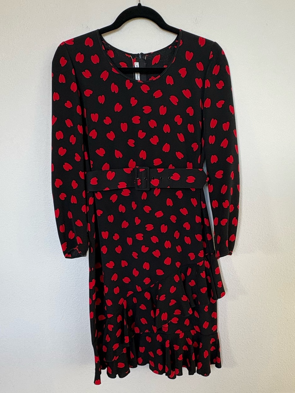VTG Amen Wardy 100% Silk Abstract Petal Ruffle Dress w/ Belt Size 8 (?)